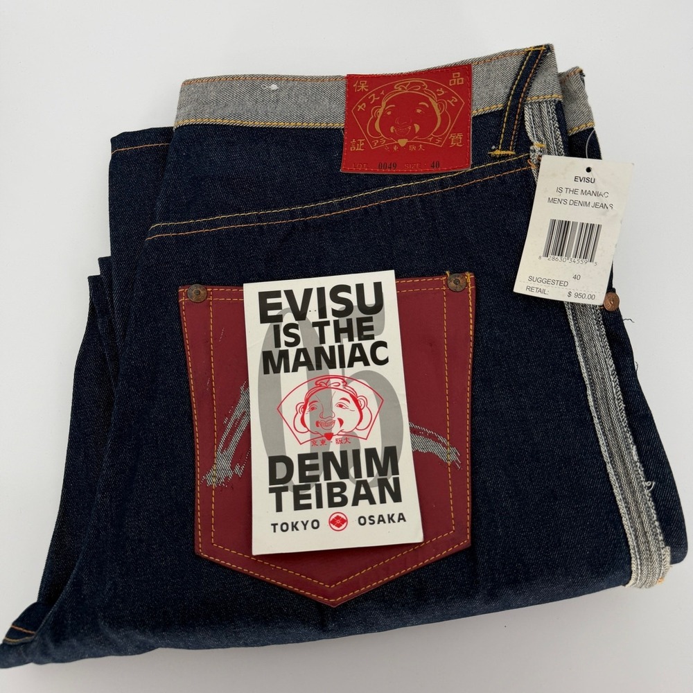 Evisu Is The Maniac Denim Teiban Jeans Mens 40 Indigo Selvedge Raw New Lot 0049
